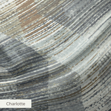 Abstract geometric pattern with horizontal lines in gray, beige, and cream tones creating a distress