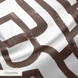 Abstract brown geometric maze pattern on white background with interlocking angular lines