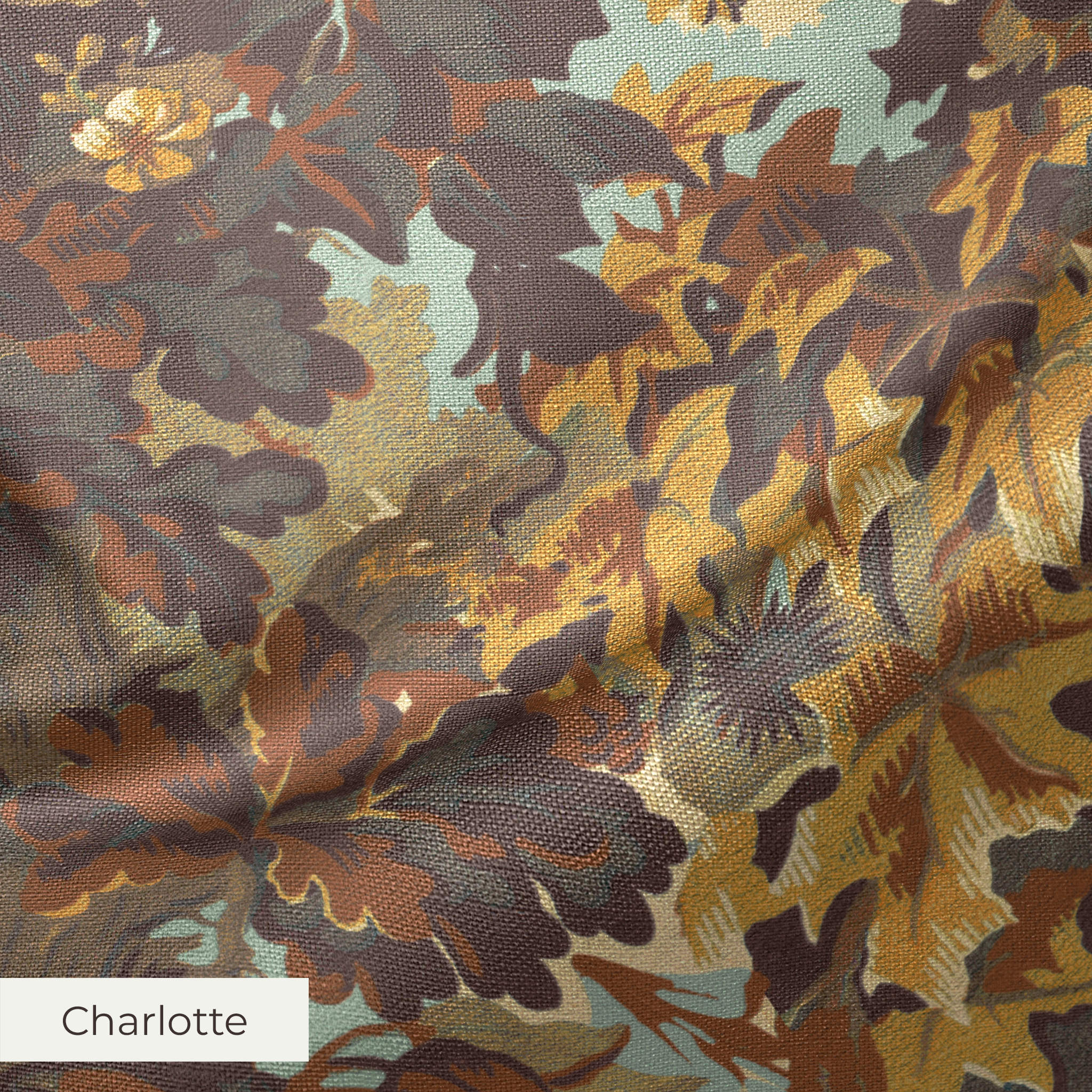 Autumn oak leaves and acorns in brown, gold, and sage green tones creating a dense fall foliage patt