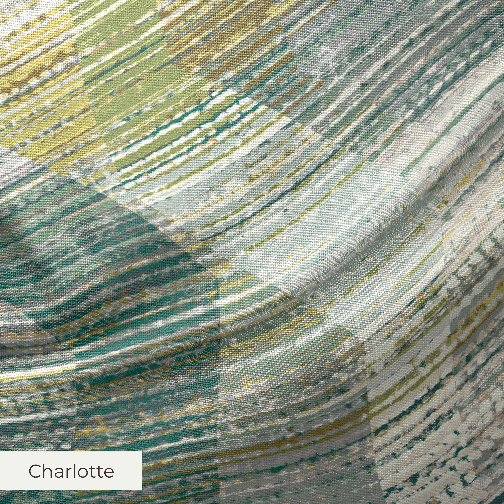 Abstract camouflage pattern in teal, gold, cream and gray with horizontal striped texture