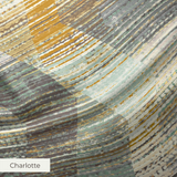 Abstract pattern with horizontal lines in gray, gold, cream, and teal creating a distressed, layered