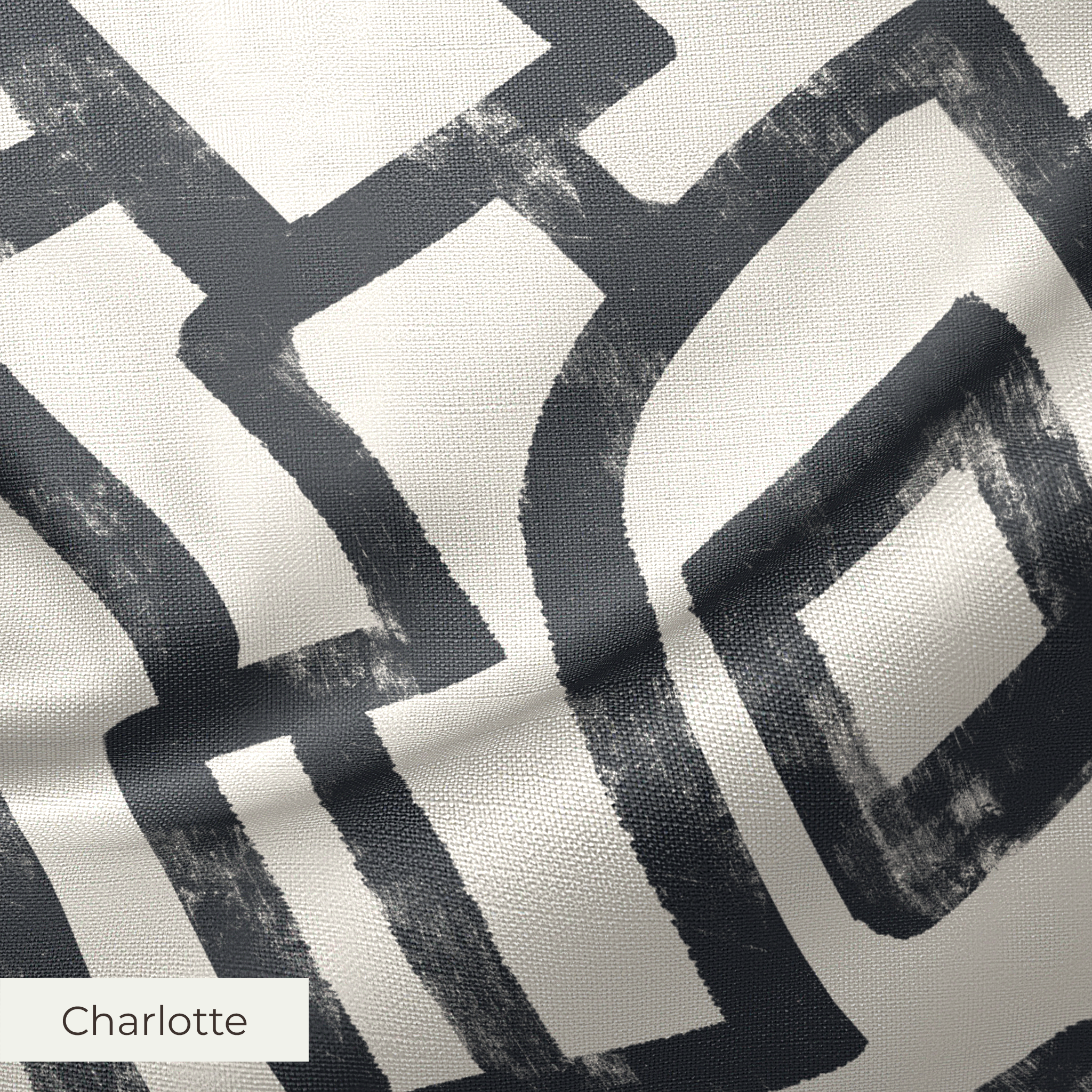 Abstract black geometric maze pattern on cream background with interlocking angular pathways