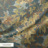 Autumn oak leaves and acorns pattern in gold, brown, and blue-gray tones