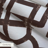 Abstract brown geometric maze pattern on white background with interlocking angular lines