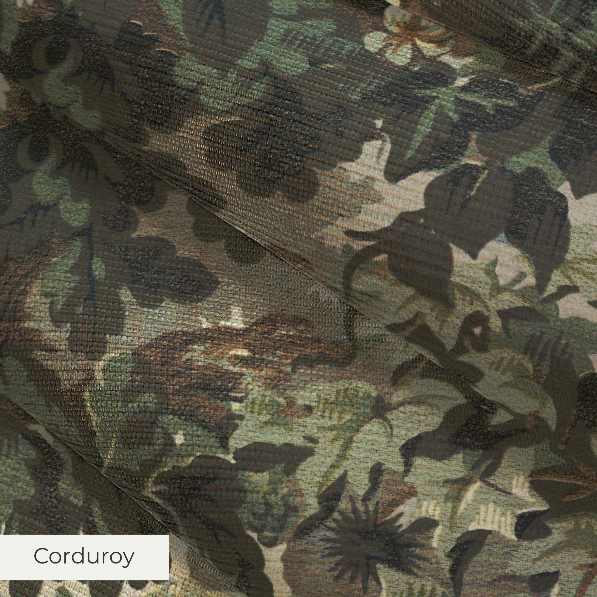 Dense vintage botanical illustration with oak leaves, grapes, and foliage in muted green and brown t