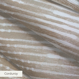 Horizontal beige and white striped pattern with irregular, organic lines creating a textured appeara