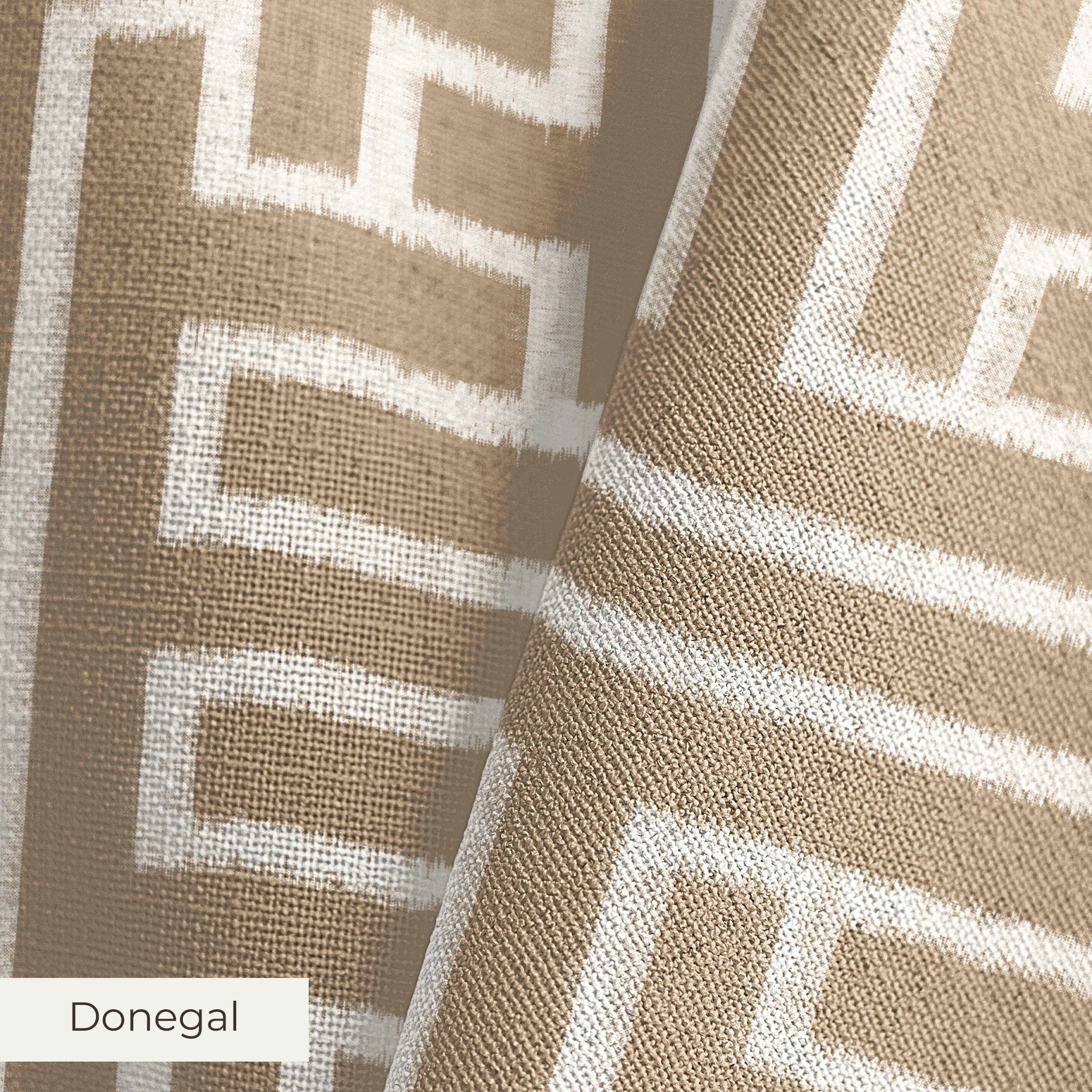 Greek key pattern in white on beige background with geometric maze-like design