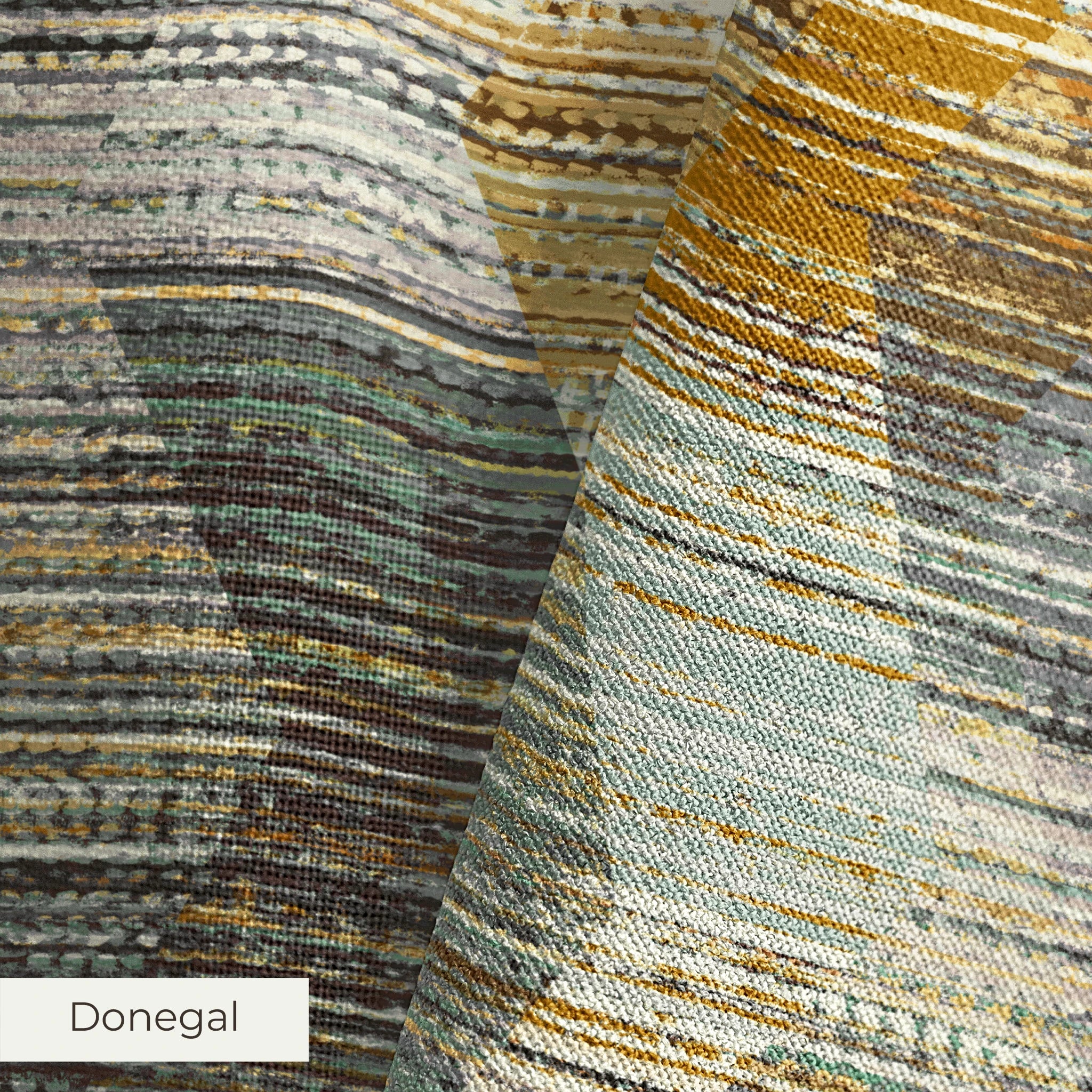 Abstract pattern with horizontal lines in gray, gold, cream, and teal creating a distressed, layered