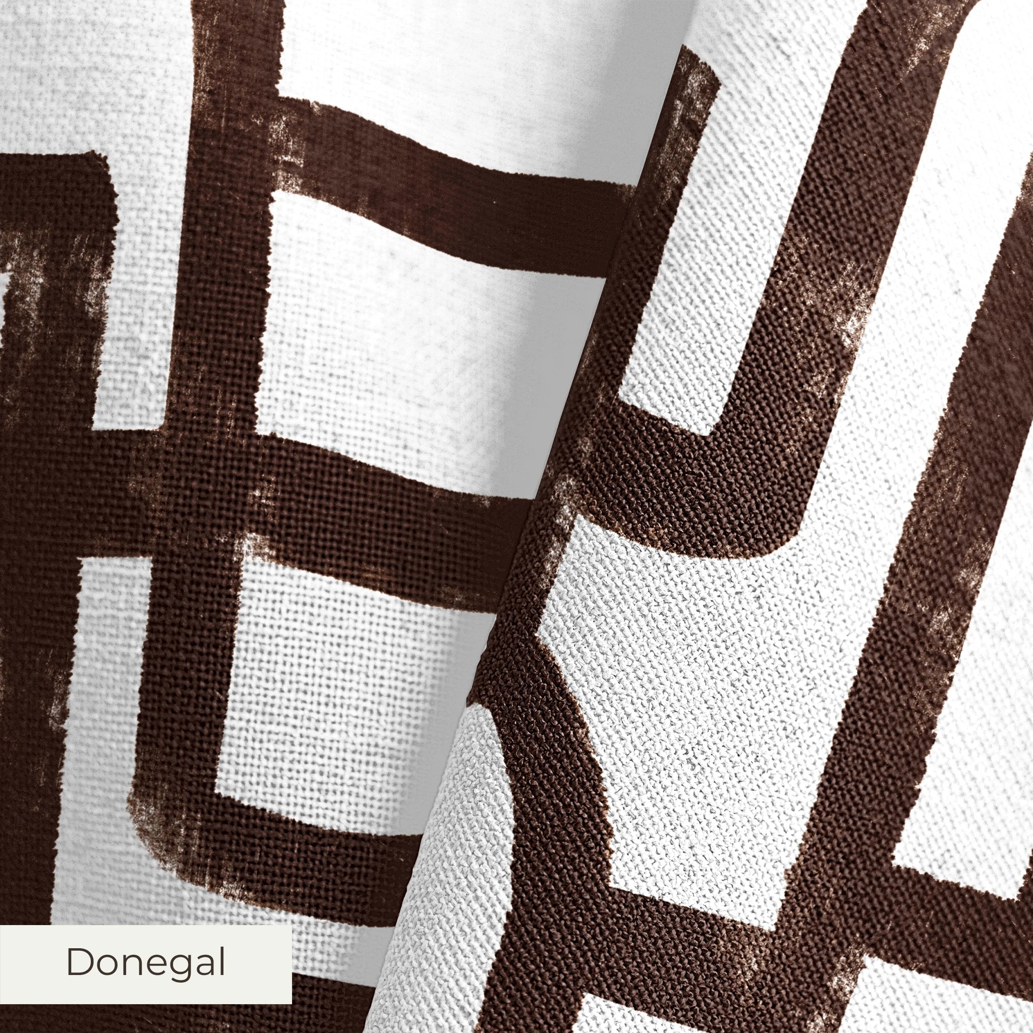 Abstract brown geometric maze pattern on white background with interlocking angular lines