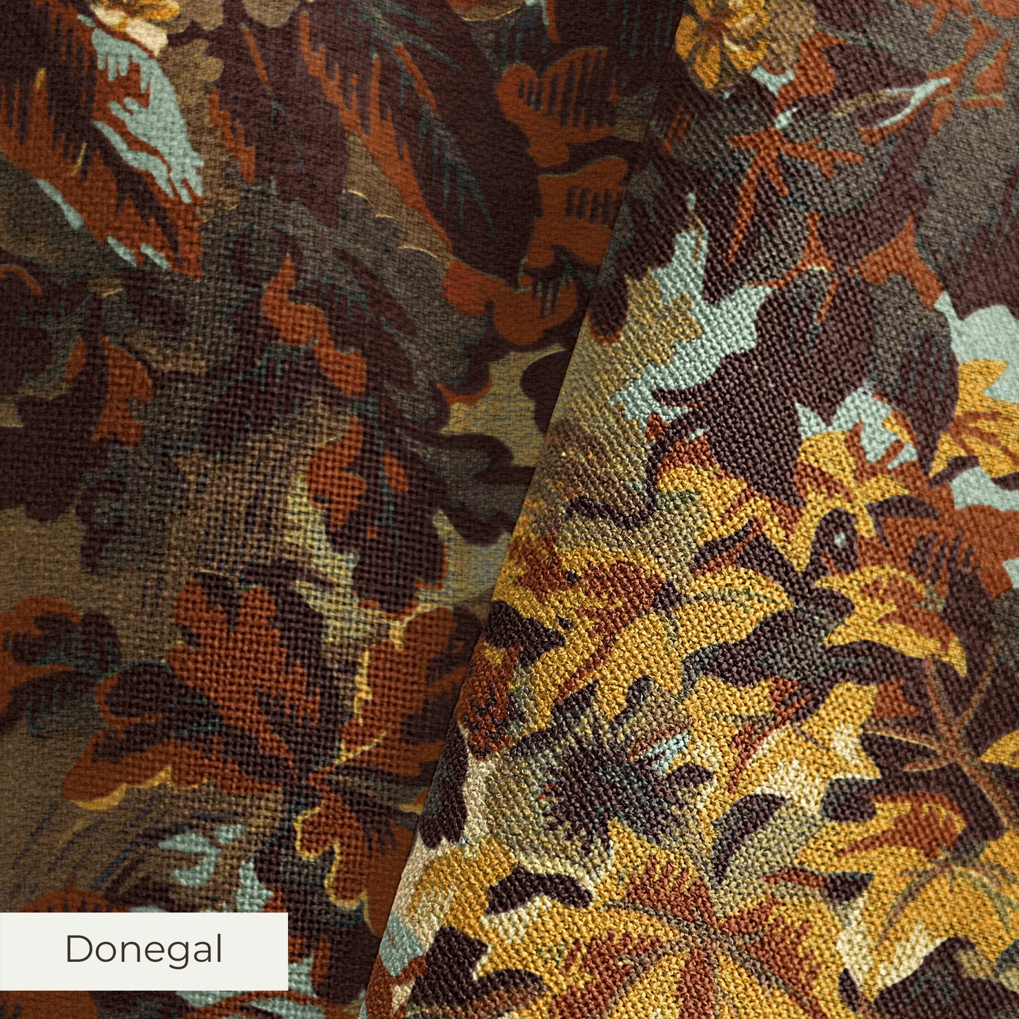 Autumn oak leaves and acorns in brown, gold, and sage green tones creating a dense fall foliage patt