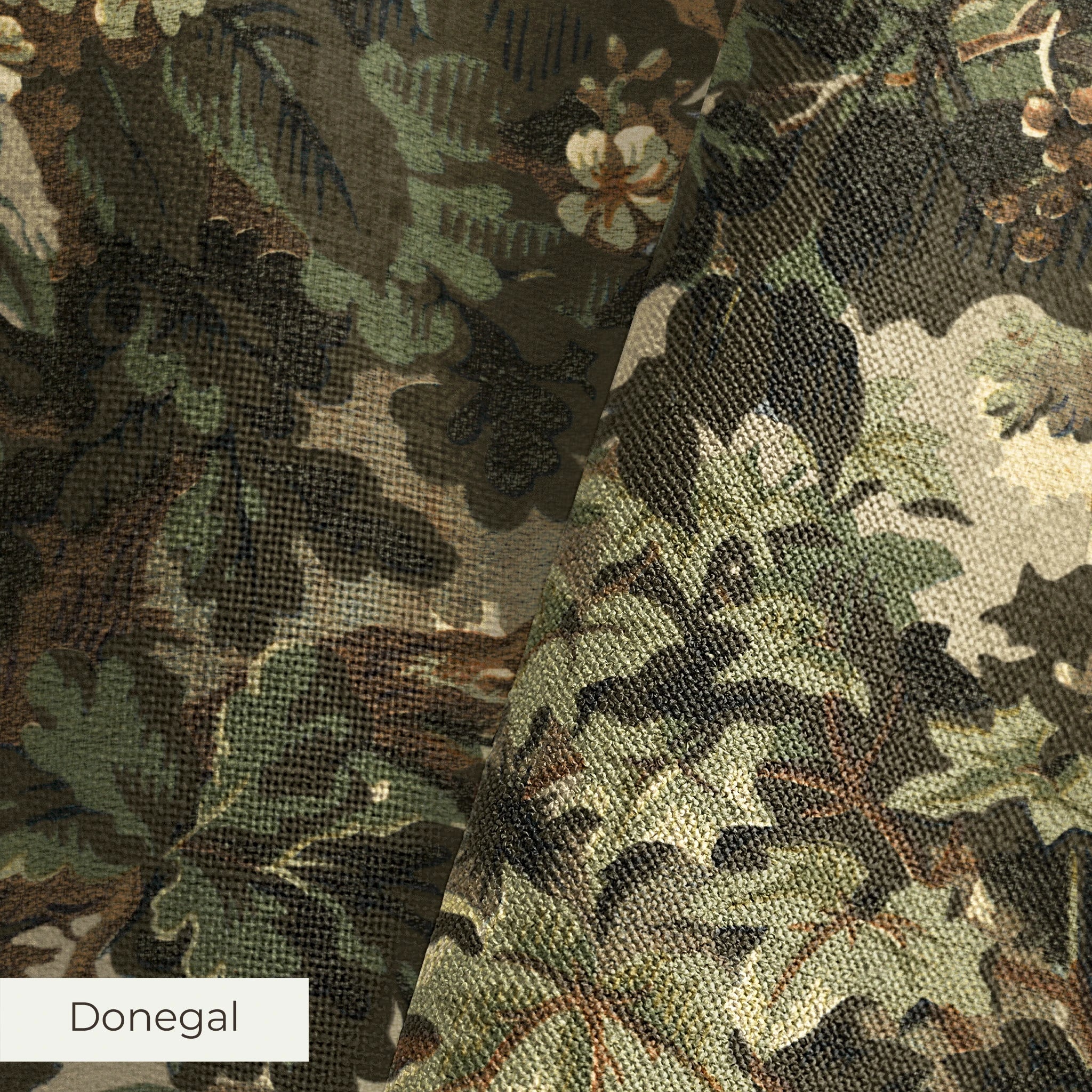 Dense vintage botanical illustration with oak leaves, grapes, and foliage in muted green and brown t