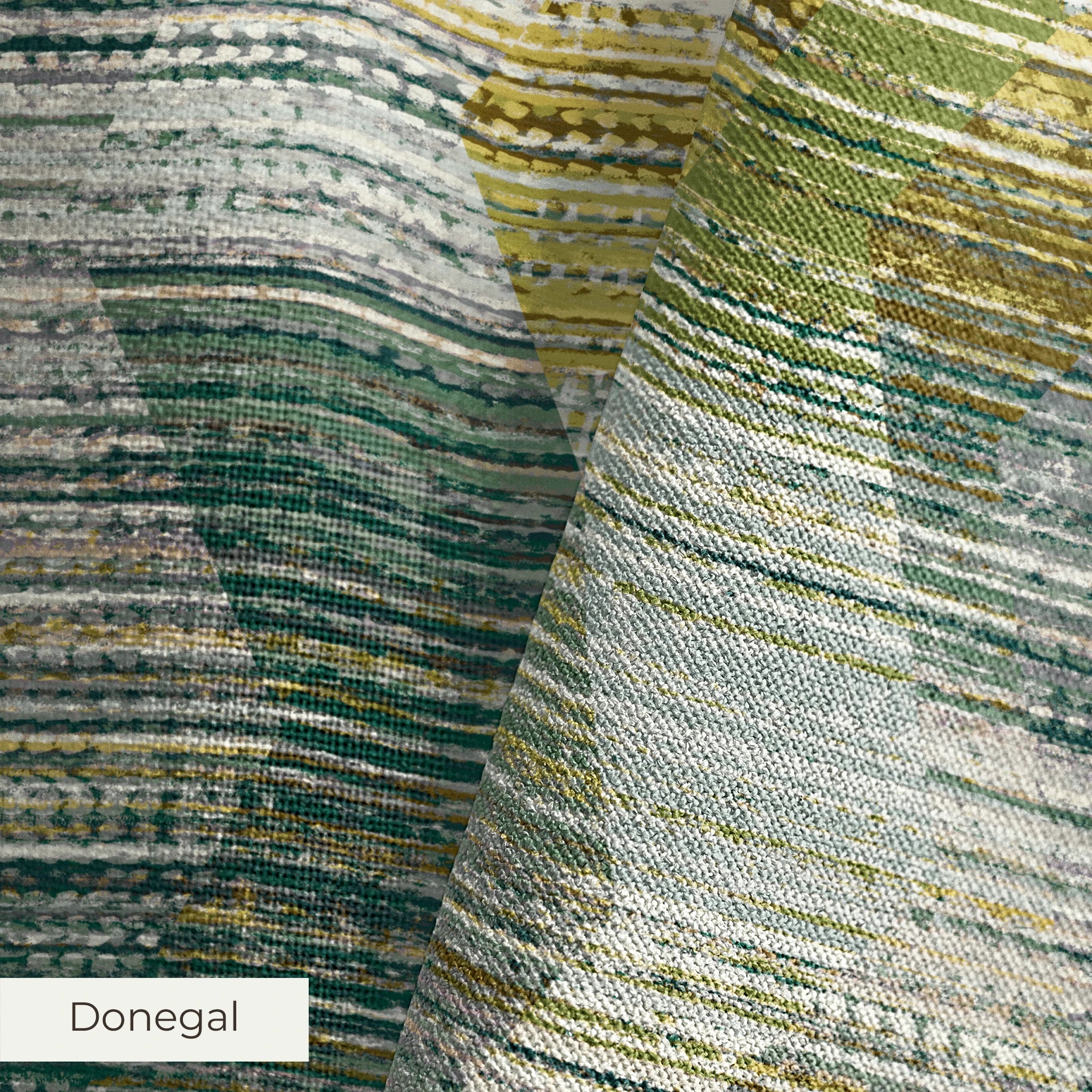 Abstract camouflage pattern in teal, gold, cream and gray with horizontal striped texture