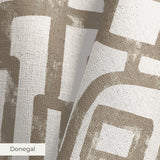 Abstract geometric pattern with interlocking squares and curves in taupe on cream background