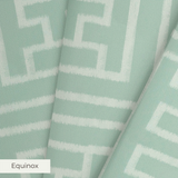 Greek key pattern in sage green and cream with geometric interlocking maze design