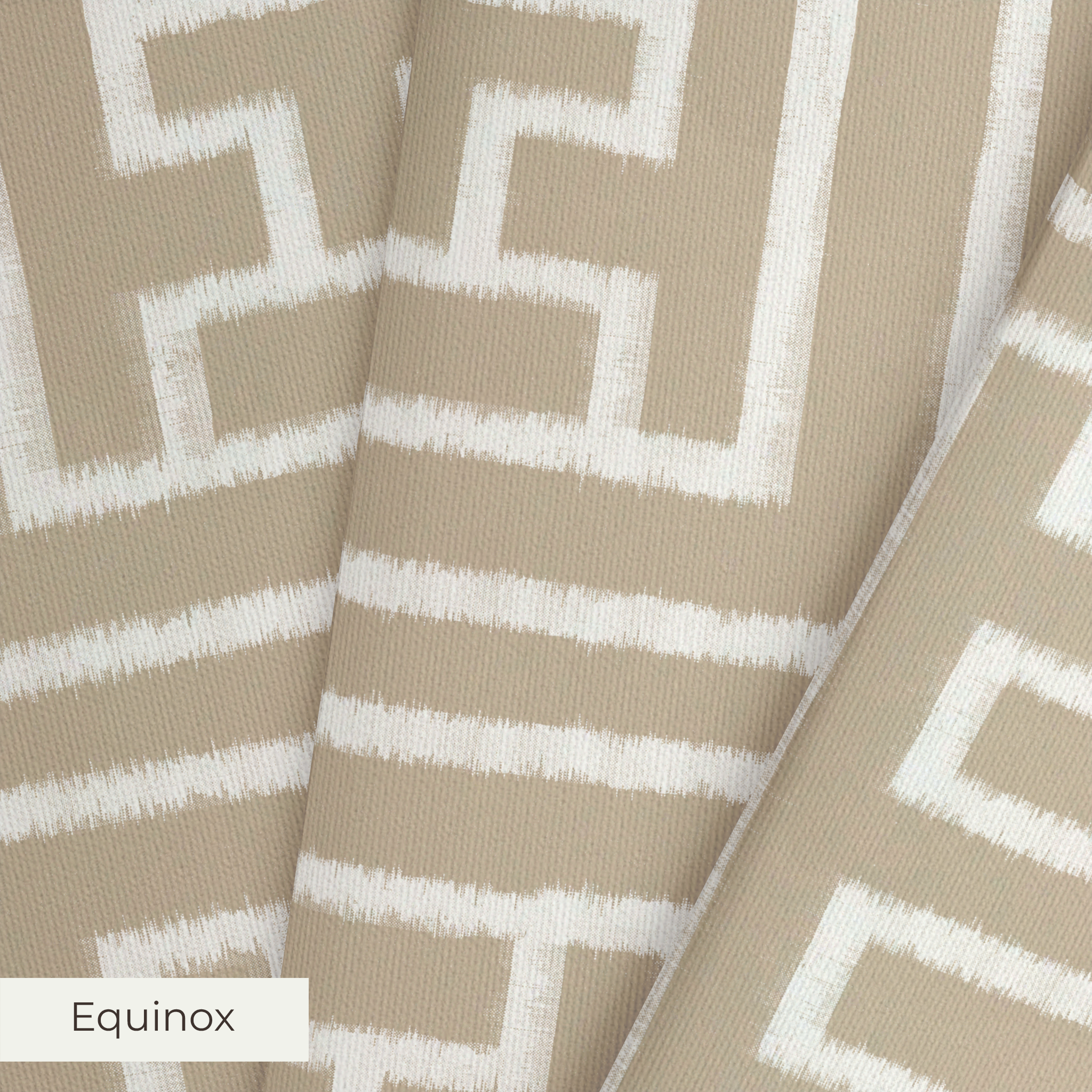 Greek key pattern in white on beige background with geometric maze-like design