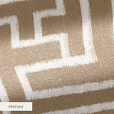 Greek key pattern in white on beige background with geometric maze-like design