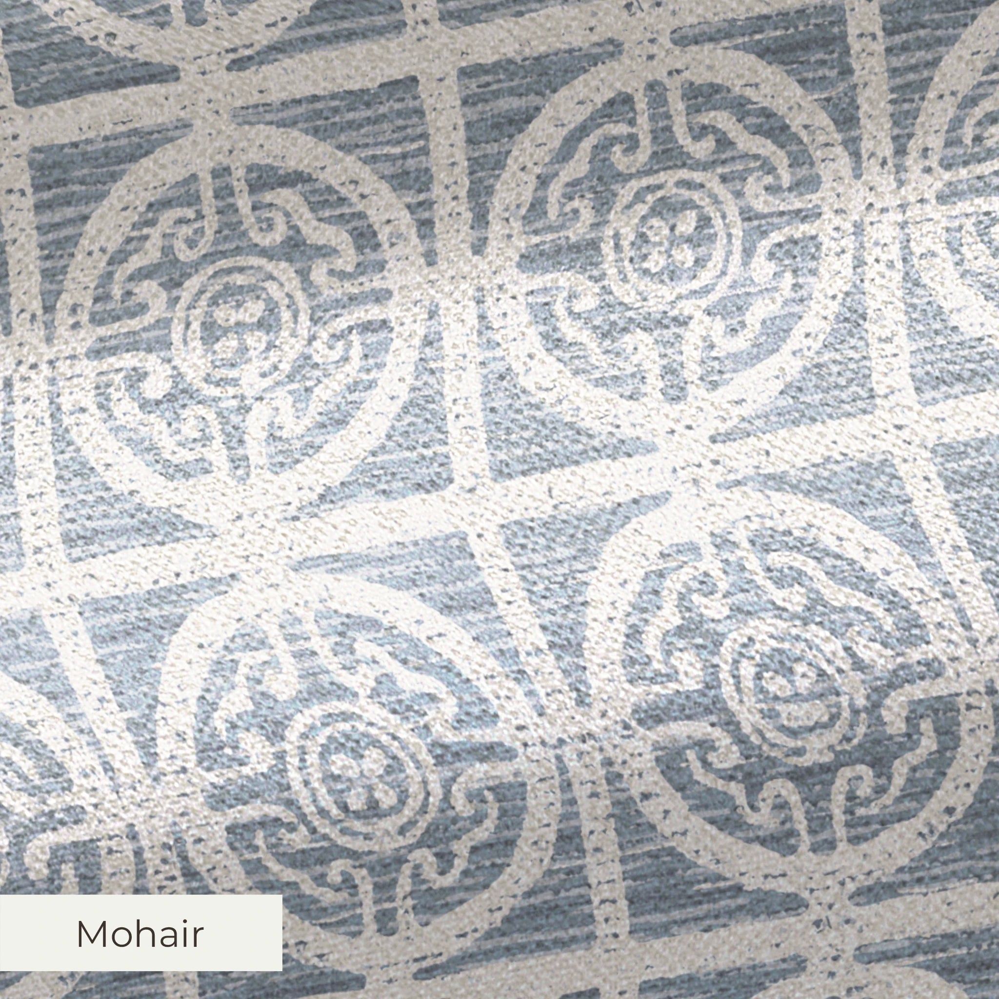 Geometric pattern with ornate circular medallions in gray and white, resembling vintage tile design