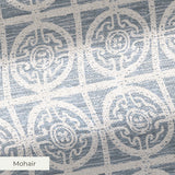 Geometric pattern with ornate circular medallions in gray and white, resembling vintage tile design