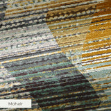 Abstract pattern with horizontal lines in gray, gold, cream, and teal creating a distressed, layered