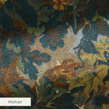 Autumn oak leaves and acorns pattern in gold, brown, and blue-gray tones