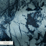 Dark blue floral lace pattern with delicate flowers and leaves on contrasting background