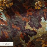 Autumn oak leaves and acorns in brown, gold, and sage green tones creating a dense fall foliage patt
