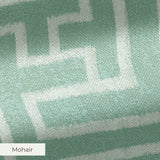 Greek key pattern in sage green and cream with geometric interlocking maze design