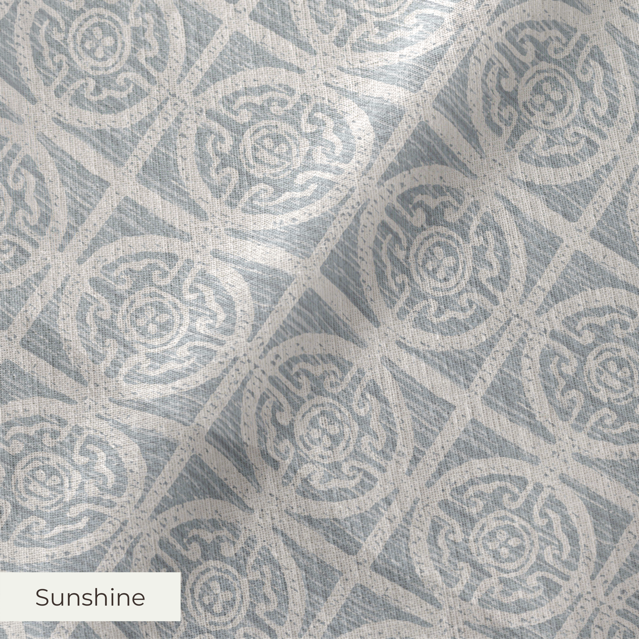 Geometric pattern with ornate circular medallions in gray and white, resembling vintage tile design