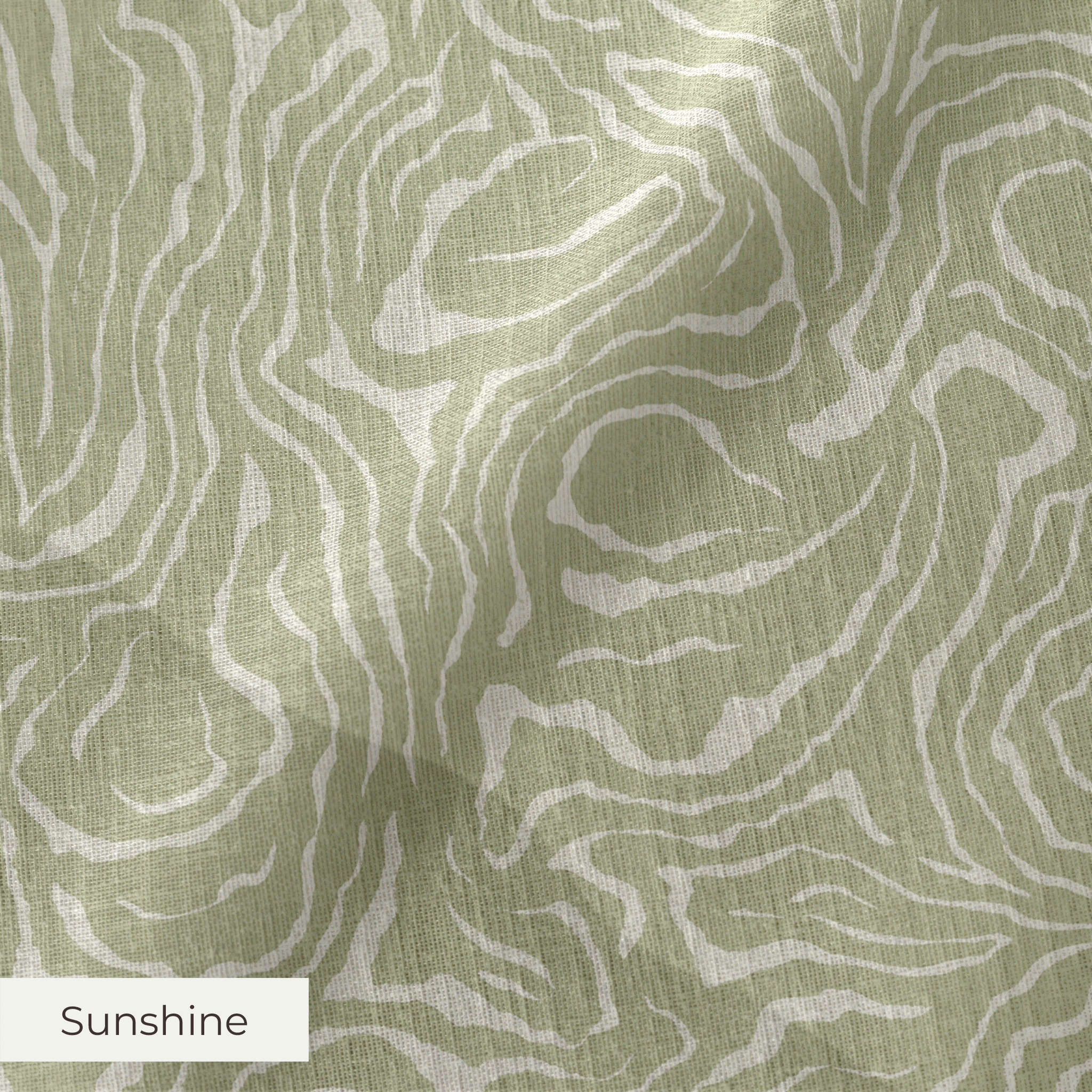 Abstract swirling pattern in white lines on sage green background, resembling flowing water or natur
