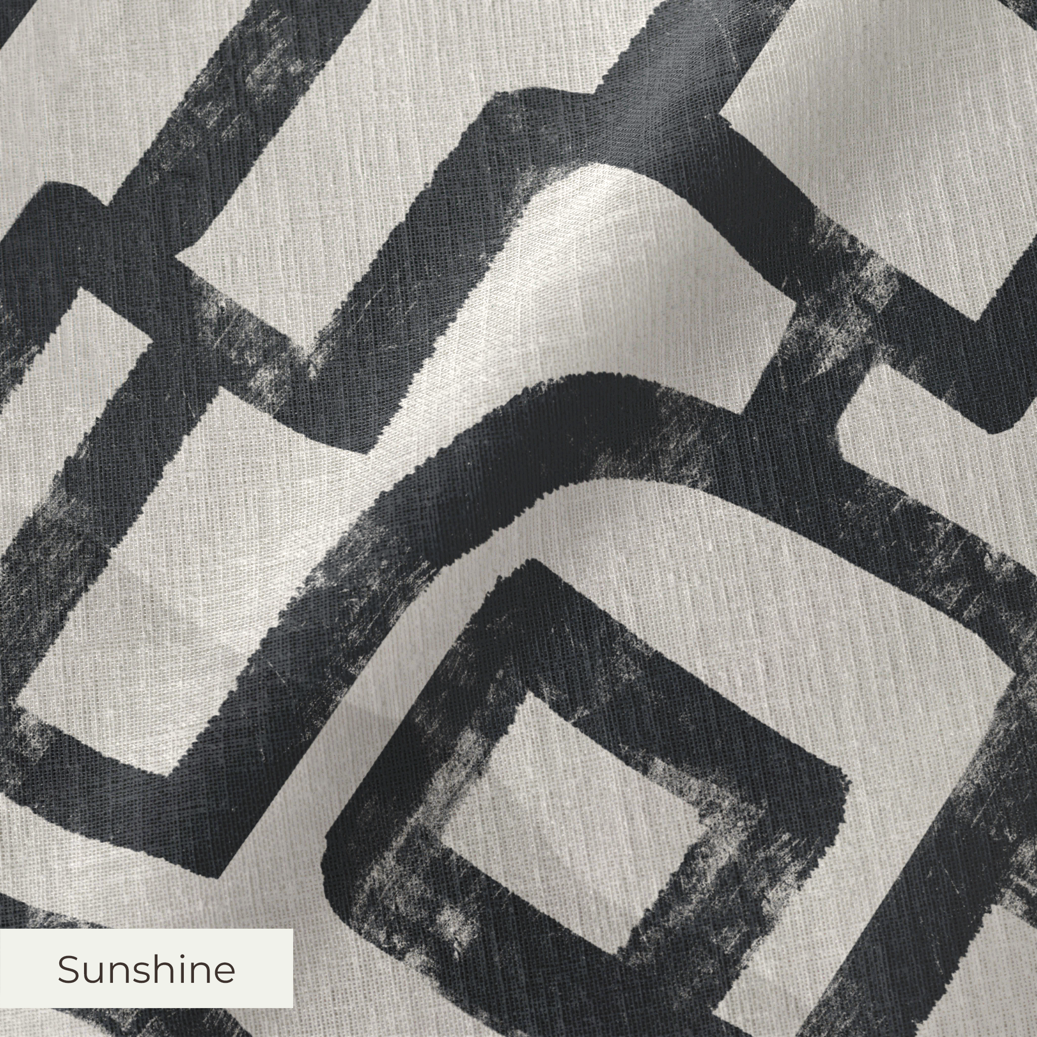Abstract black geometric maze pattern on cream background with interlocking angular pathways