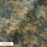 Autumn oak leaves and acorns pattern in gold, brown, and blue-gray tones