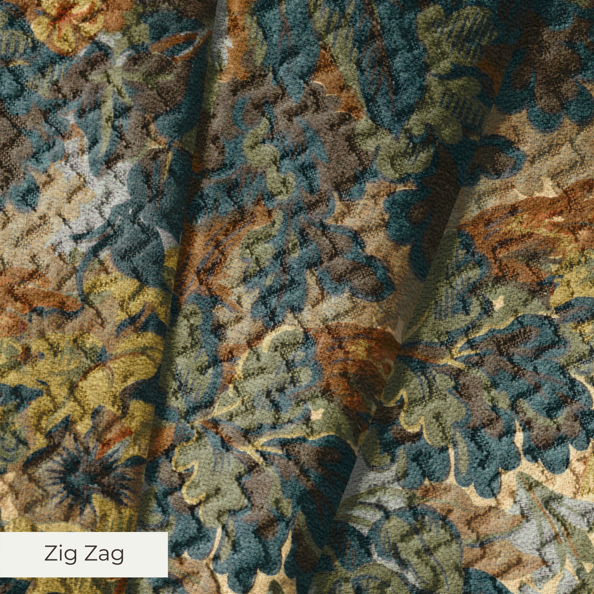 Autumn oak leaves and acorns pattern in gold, brown, and blue-gray tones