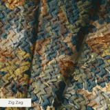 Autumn oak leaves and acorns pattern in gold, brown, and blue-gray tones