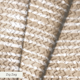 Horizontal beige and white striped pattern with irregular, organic lines creating a textured appeara