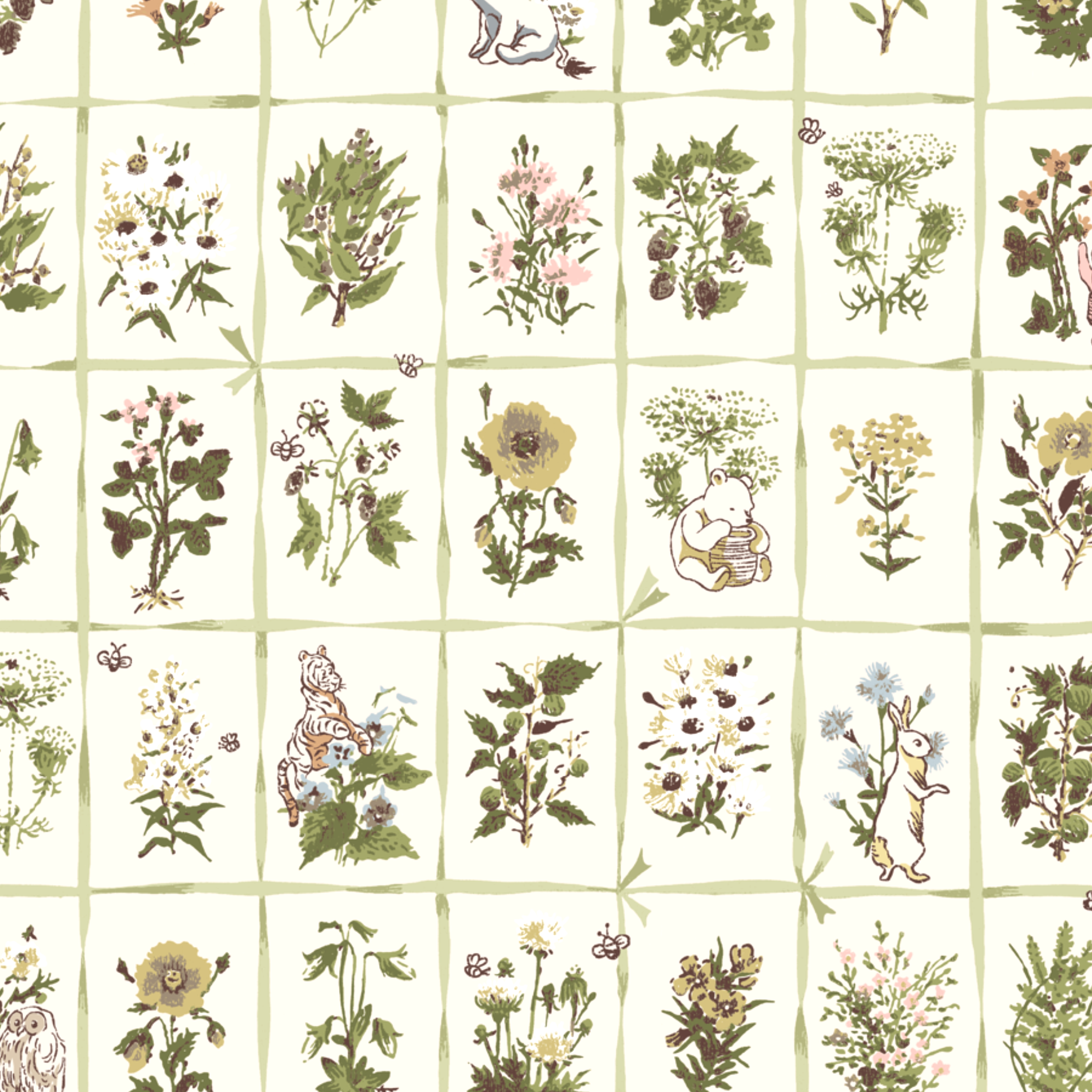 Botanical illustration grid of vintage medicinal and wild plants with detailed hand-drawn sketches