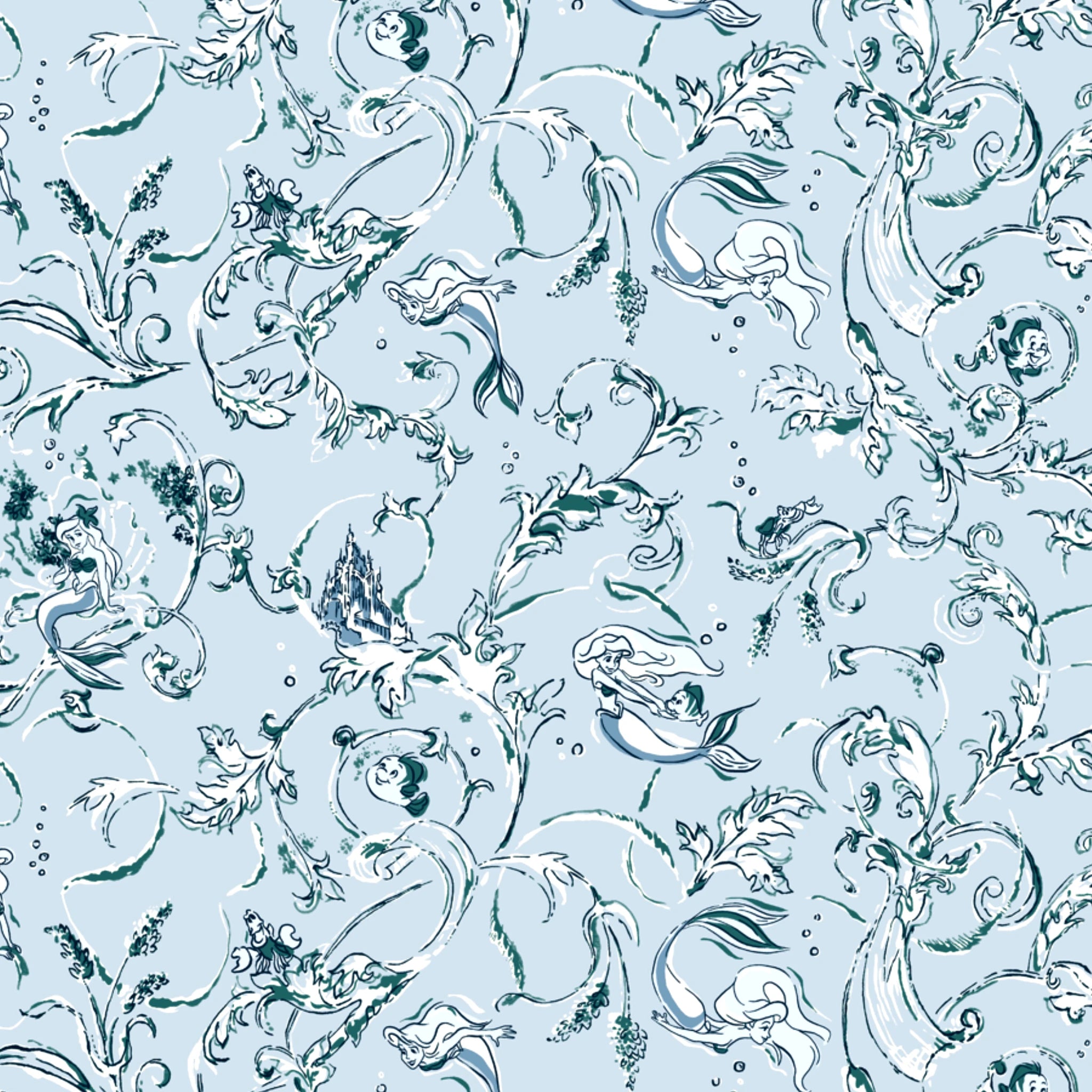 Disney | Baxter Mill - Princess - Ariel - Under the Sea - Powder Wallpaper