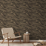 Brown and black zebra stripe pattern with flowing organic lines