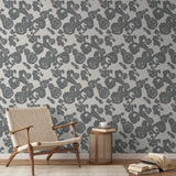 Gray floral pattern with roses on beige background in vintage style