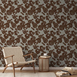 Brown floral pattern with roses and leaves on beige background