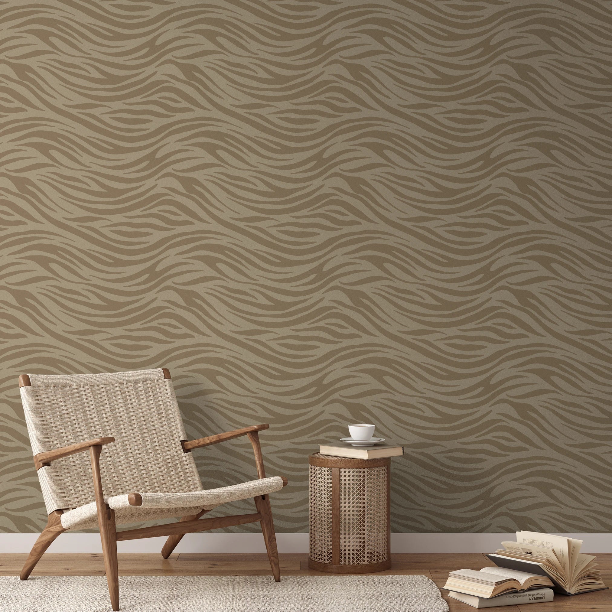 Brown and tan wavy zebra stripe pattern in earth tones