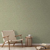 Abstract swirling pattern in white lines on sage green background, resembling flowing water or natur