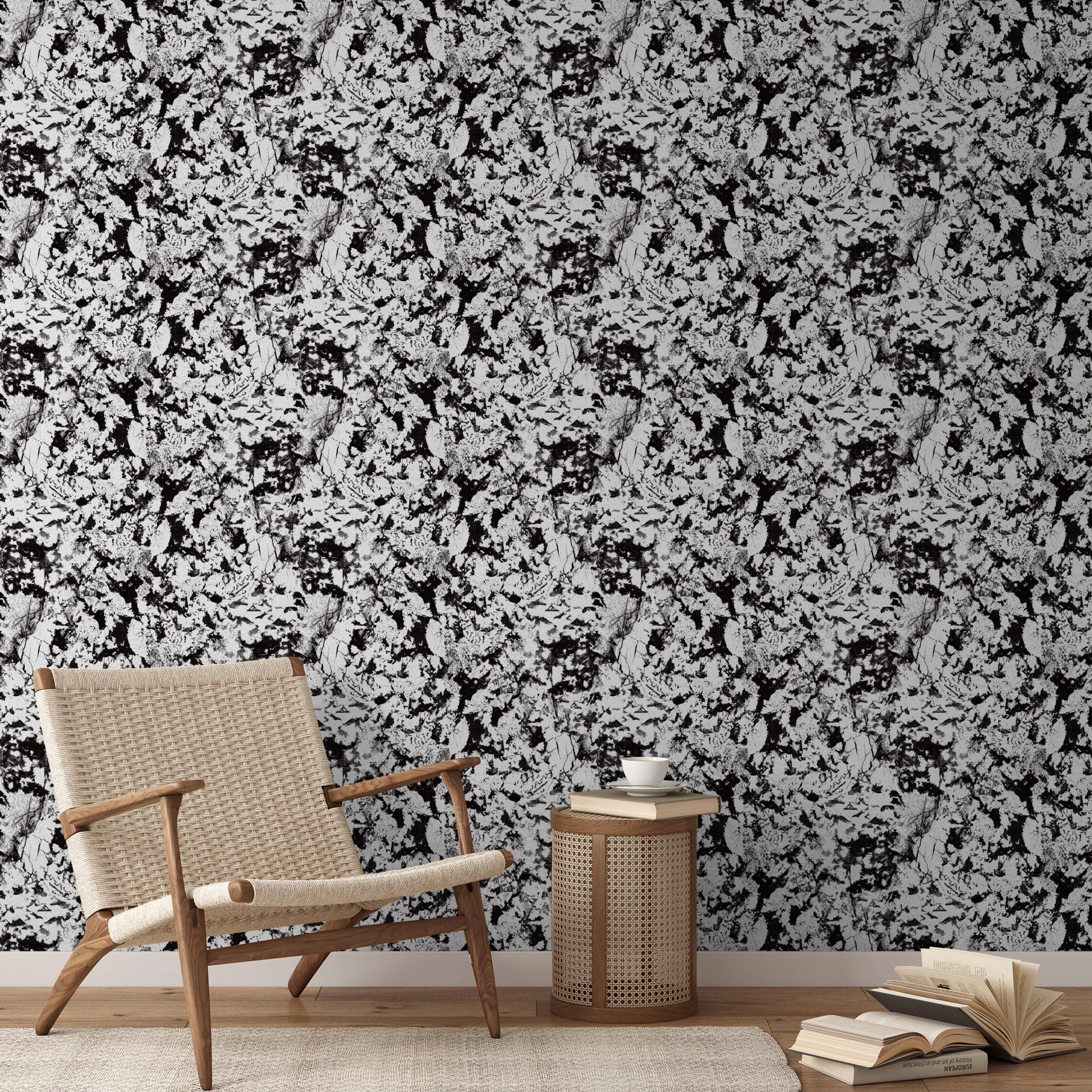 Abstract black and white speckled texture with irregular organic patterns and high contrast
