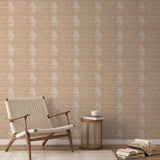 Horizontal white striped pattern on beige wood grain textured background
