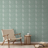 Green and white horizontal wavy stripes pattern with distressed texture