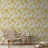 Yellow background with white floral rose pattern in vintage style