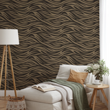 Brown and black zebra stripe pattern with flowing organic lines