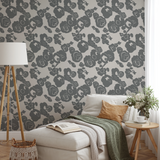 Gray floral pattern with roses on beige background in vintage style