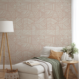 Geometric pattern with beige and cream angular lines forming abstract triangular shapes
