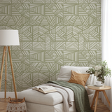 Green and cream geometric pattern with intersecting angular lines forming triangular shapes