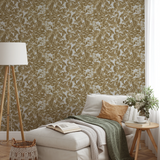 Abstract gold and white mottled pattern with organic shapes and speckled texture